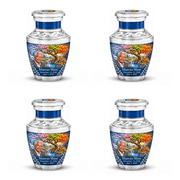 Personalized Tree of Life Tasty urn, 4 Keepsake 3 inch Urns; fictional portrait example