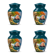 Personalized Tree of Life Classic urn, 4 Keepsake 3 inch Urns; fictional portrait example