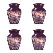 Personalized Tree of Life Classic urn, 4 Keepsake 3 inch Urns; fictional portrait example