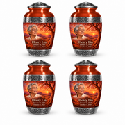 Personalized Tree of Life Premium Classic urn, 4 Keepsake 3 inch Urns; fictional portrait example