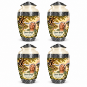 Personalized Tree of Life Premium Classic urn, 4 Keepsake 3 inch Urns; fictional portrait example