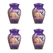 Four identical Classic keepsakes with lavender caps, green and violet hummingbirds at lavender flowers and fictional Eliza Thornfield portrait, May 1, 1938 to October 1, 2023.