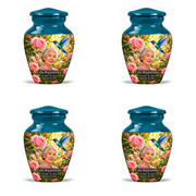 4 Keepsake 3 inch Urns Classic hummingbird memorial urn with Celia Brackenmere portrait, October 10, 1930 to January 10, 2021.