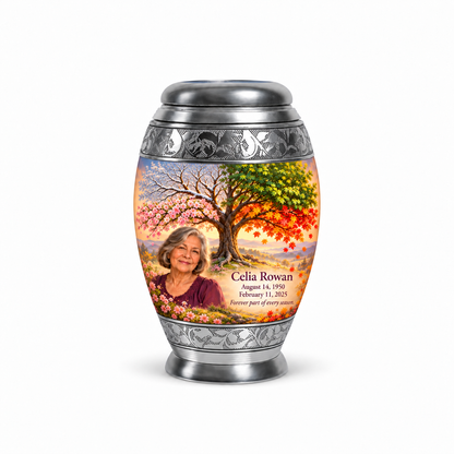 Personalized Tree of Life Monar urn, 10 inch large Urn; fictional portrait example