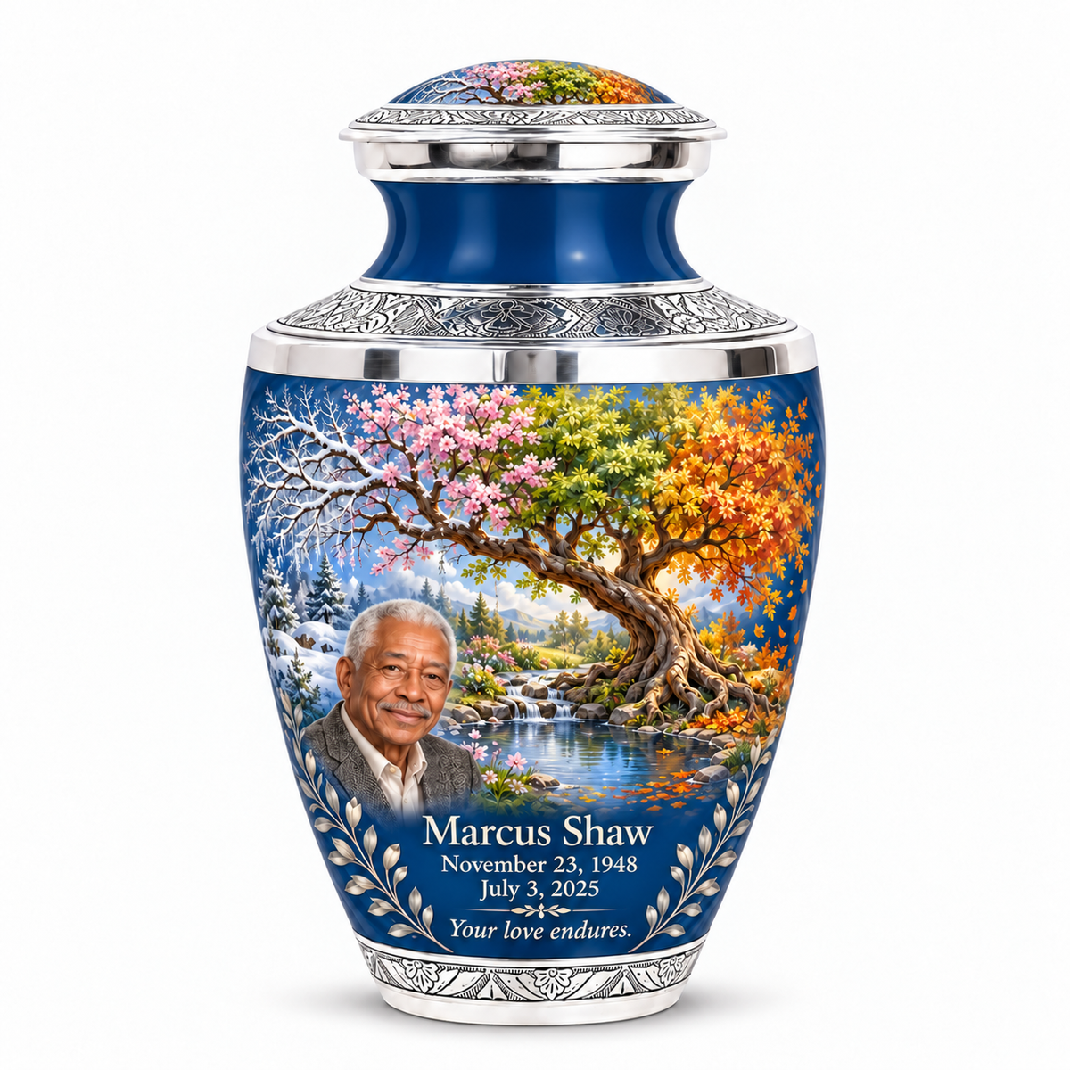 Personalized Tree of Life Tasty urn, 10 inch large Urn; fictional portrait example