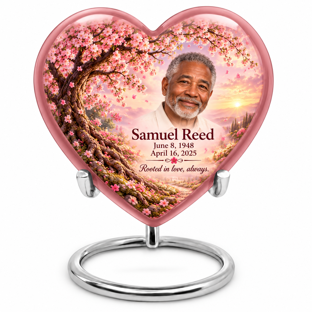 Personalized Tree of Life Heart urn, 10 inch large Urn; fictional portrait example