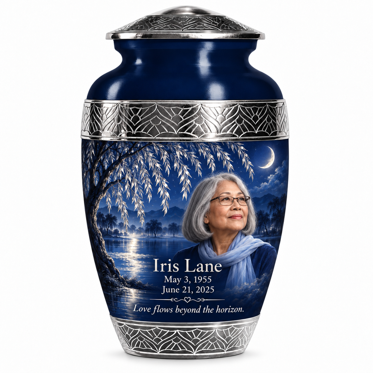 Personalized Tree of Life Premium Classic urn, 10 inch large Urn; fictional portrait example
