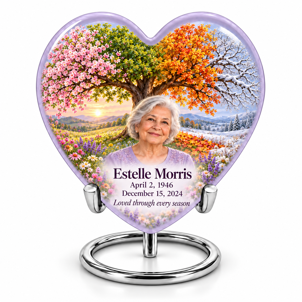 Personalized Tree of Life Heart urn, 10 inch large Urn; fictional portrait example