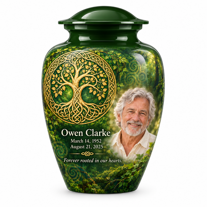 Personalized Tree of Life Classic urn, 10 inch large Urn; fictional portrait example