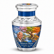 Personalized Tree of Life Tasty urn, 1 Keepsake 3 inch Urn; fictional portrait example