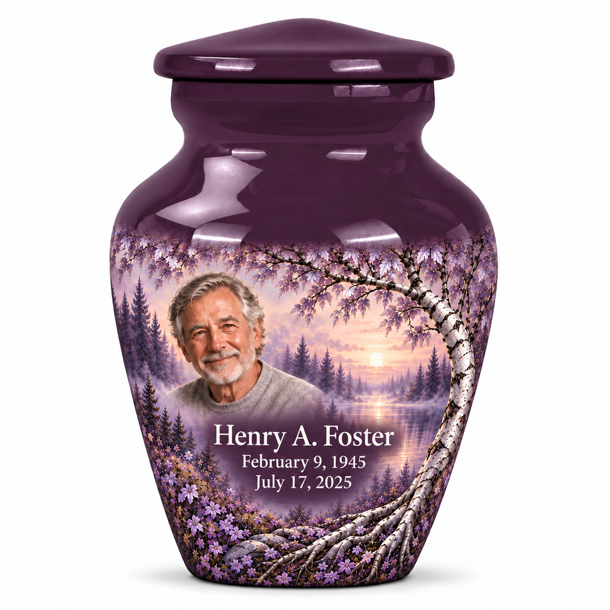 Personalized Tree of Life Classic urn, 1 Keepsake 3 inch Urn; fictional portrait example