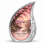 Personalized Tree of Life Curved Drop urn, 1 Keepsake 3 inch Urn; fictional portrait example