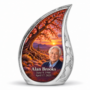Personalized Tree of Life Curved Drop urn, 1 Keepsake 3 inch Urn; fictional portrait example