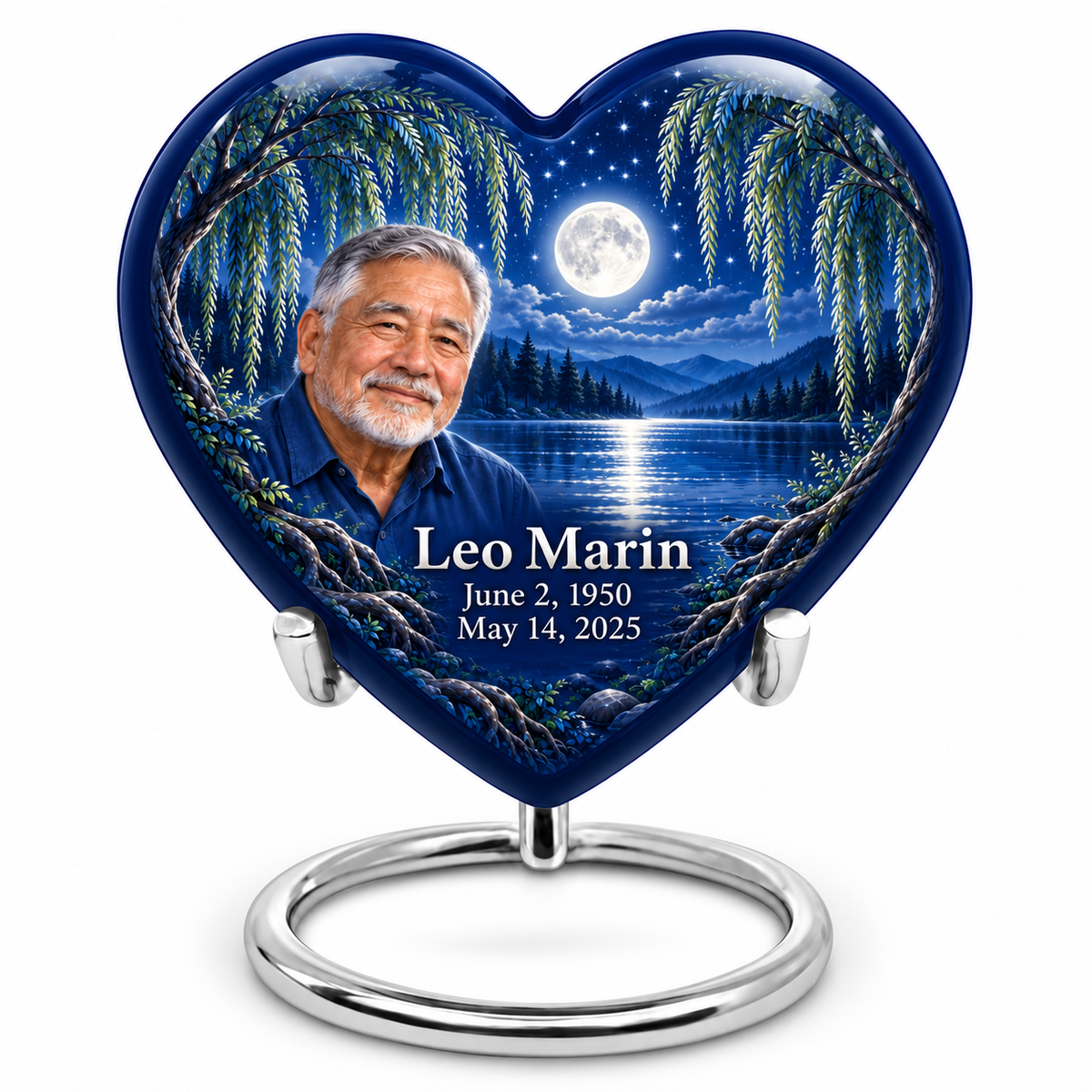 Personalized Tree of Life Heart urn, 1 Keepsake 3 inch Urn; fictional portrait example