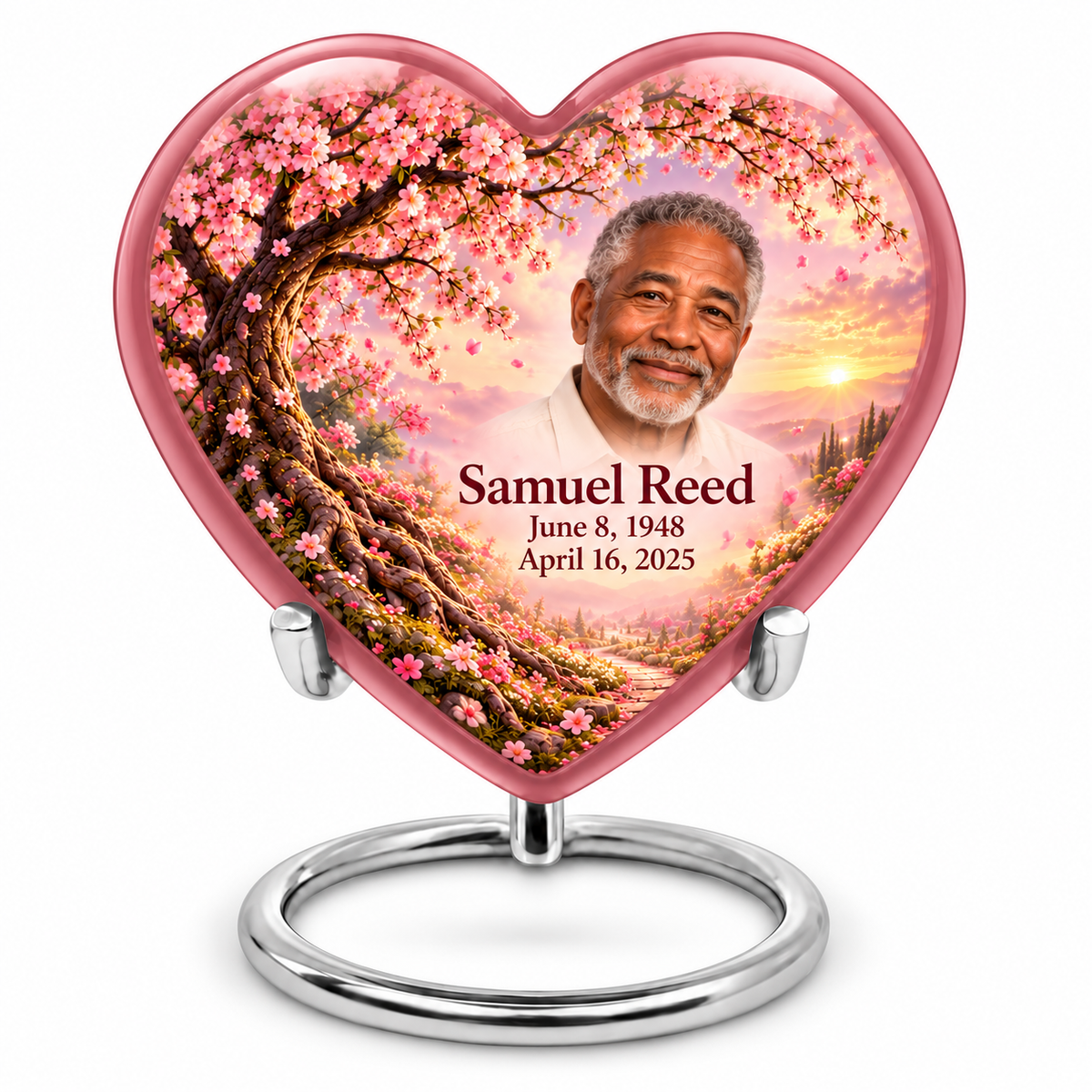 Personalized Tree of Life Heart urn, 1 Keepsake 3 inch Urn; fictional portrait example