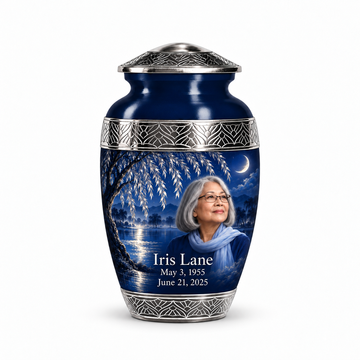 Personalized Tree of Life Premium Classic urn, 1 Keepsake 3 inch Urn; fictional portrait example
