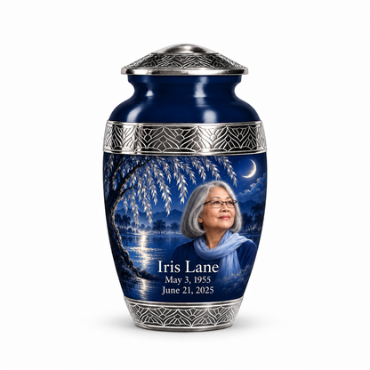 Personalized Tree of Life Premium Classic urn, 1 Keepsake 3 inch Urn; fictional portrait example