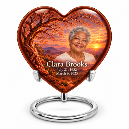 Personalized Tree of Life Heart urn, 1 Keepsake 3 inch Urn; fictional portrait example