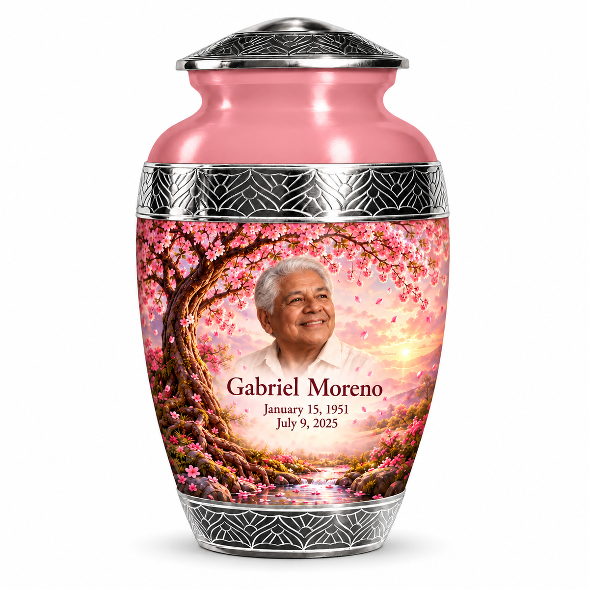 Personalized Tree of Life Premium Classic urn, 1 Keepsake 3 inch Urn; fictional portrait example