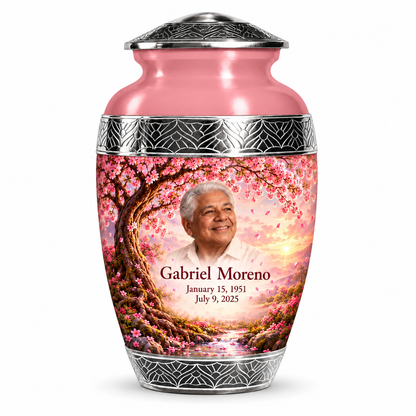Personalized Tree of Life Premium Classic urn, 1 Keepsake 3 inch Urn; fictional portrait example