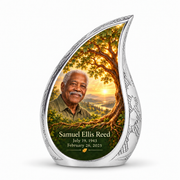 Personalized Tree of Life Curved Drop urn, 1 Keepsake 3 inch Urn; fictional portrait example