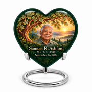 Personalized Tree of Life Heart urn, 1 Keepsake 3 inch Urn; fictional portrait example