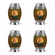 Personalized Tree of Life Monar urn, 4 Keepsake 3 inch Urns; fictional portrait example
