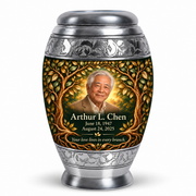 Personalized Tree of Life Monar urn, 10 inch large Urn; fictional portrait example