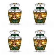 Personalized Tree of Life Tasty urn, 4 Keepsake 3 inch Urns; matching example portrait and full memorial dates