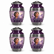 Personalized Tree of Life Premium Classic urn, 4 Keepsake 3 inch Urns; fictional portrait example
