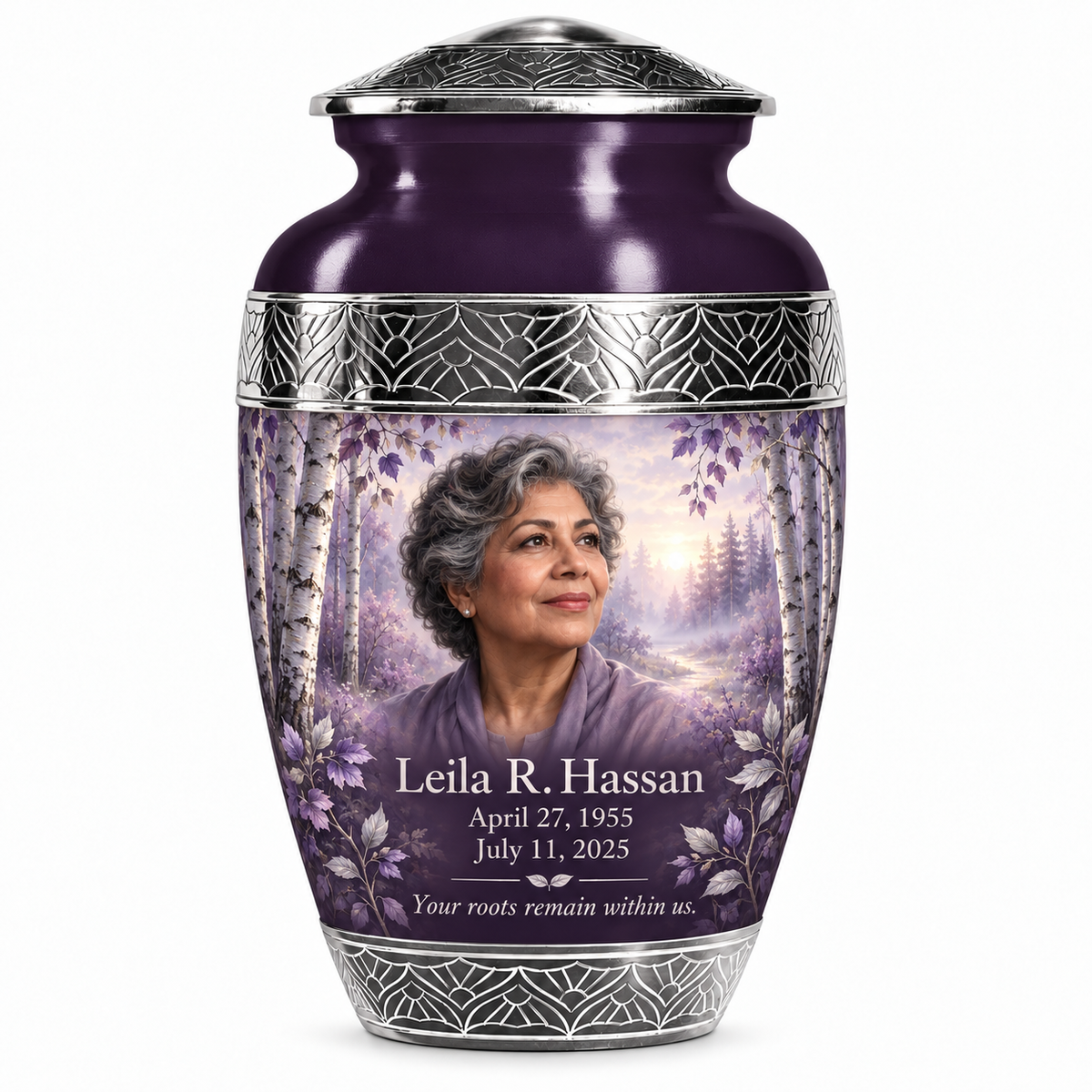 Personalized Tree of Life Premium Classic urn, 10 inch large Urn; fictional portrait example
