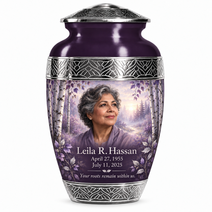 Personalized Tree of Life Premium Classic urn, 10 inch large Urn; fictional portrait example