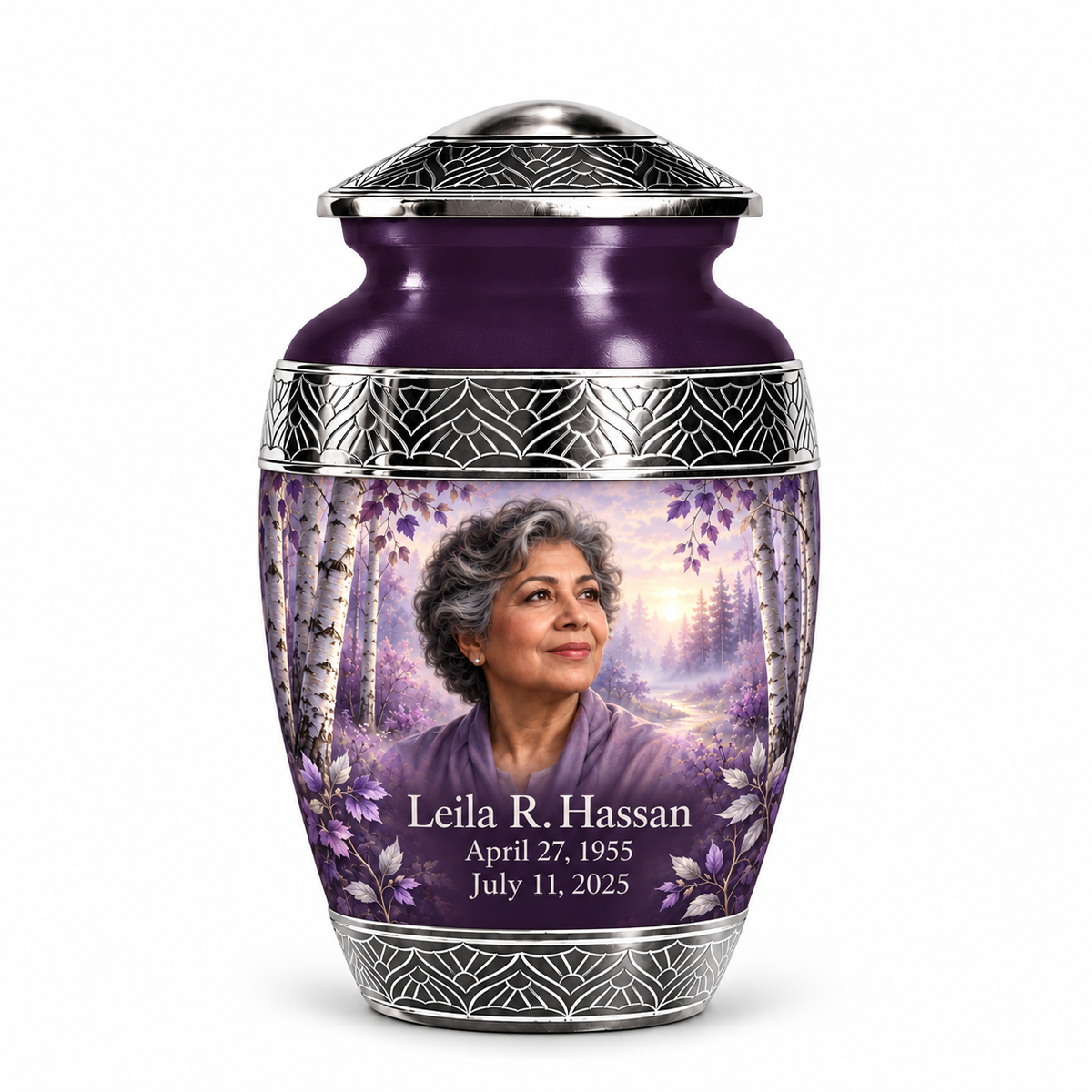 Personalized Tree of Life Premium Classic urn, 1 Keepsake 3 inch Urn; fictional portrait example