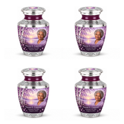 Personalized Tree of Life Tasty urn, 4 Keepsake 3 inch Urns; matching example portrait and full memorial dates