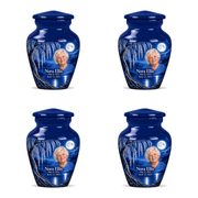 Personalized Tree of Life Classic urn, 4 Keepsake 3 inch Urns; fictional portrait example