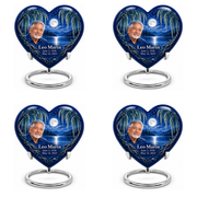 Personalized Tree of Life Heart urn, 4 Keepsake 3 inch Urns; matching example portrait and full memorial dates