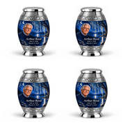 Personalized Tree of Life Monar urn, 4 Keepsake 3 inch Urns; fictional portrait example