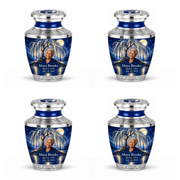 Personalized Tree of Life Tasty urn, 4 Keepsake 3 inch Urns; matching example portrait and full memorial dates