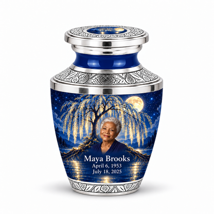 Personalized Tree of Life Tasty urn, 1 Keepsake 3 inch Urn; matching example portrait and full memorial dates