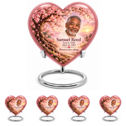 Personalized Tree of Life Heart urn, 10 inch large Urn with 4 Keepsake 3 Inch Urns; matching example portrait and full memorial dates