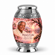 Personalized Tree of Life Monar urn, 1 Keepsake 3 inch Urn; matching example portrait and full memorial dates