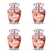 Personalized Tree of Life Tasty urn, 4 Keepsake 3 inch Urns; matching example portrait and full memorial dates