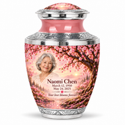 Personalized Tree of Life Tasty urn, 10 inch large Urn; matching example portrait and full memorial dates