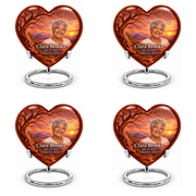Personalized Tree of Life Heart urn, 4 Keepsake 3 inch Urns; matching example portrait and full memorial dates