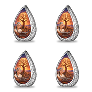 Personalized Tree of Life Straight Drop urn, 4 Keepsake 3 inch Urns; matching example portrait and full memorial dates