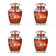 Personalized Tree of Life Tasty urn, 4 Keepsake 3 inch Urns; matching example portrait and full memorial dates