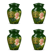Personalized Tree of Life Classic urn, 4 Keepsake 3 inch Urns; fictional portrait example