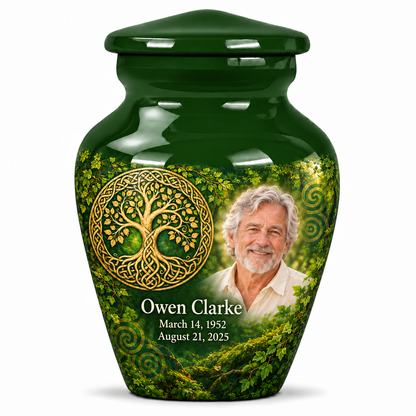 Personalized Tree of Life Classic urn, 1 Keepsake 3 inch Urn; fictional portrait example