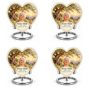 Personalized Tree of Life Heart urn, 4 Keepsake 3 inch Urns; matching example portrait and full memorial dates