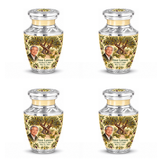 Personalized Tree of Life Tasty urn, 4 Keepsake 3 inch Urns; matching example portrait and full memorial dates